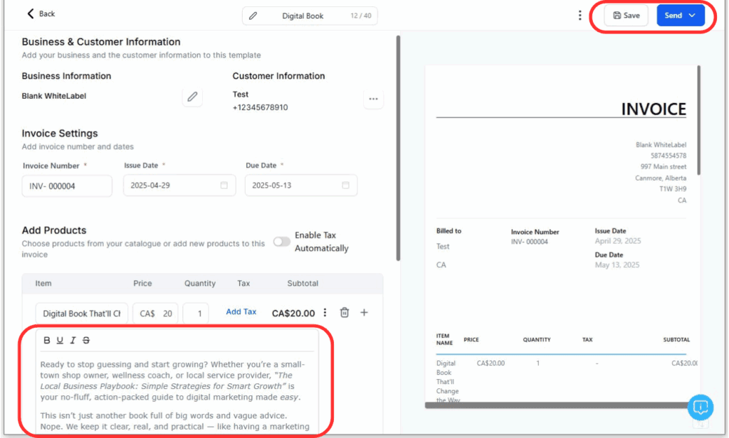Invoice setup step 3