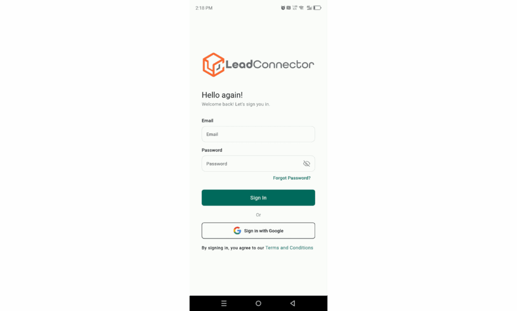 Lead Connector mobile login page step 4
