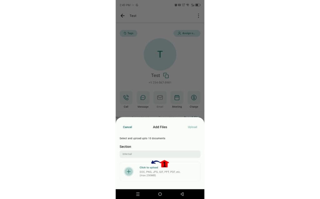 Uploading files of a contact
