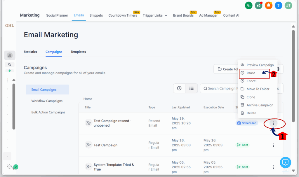 email campaign control
