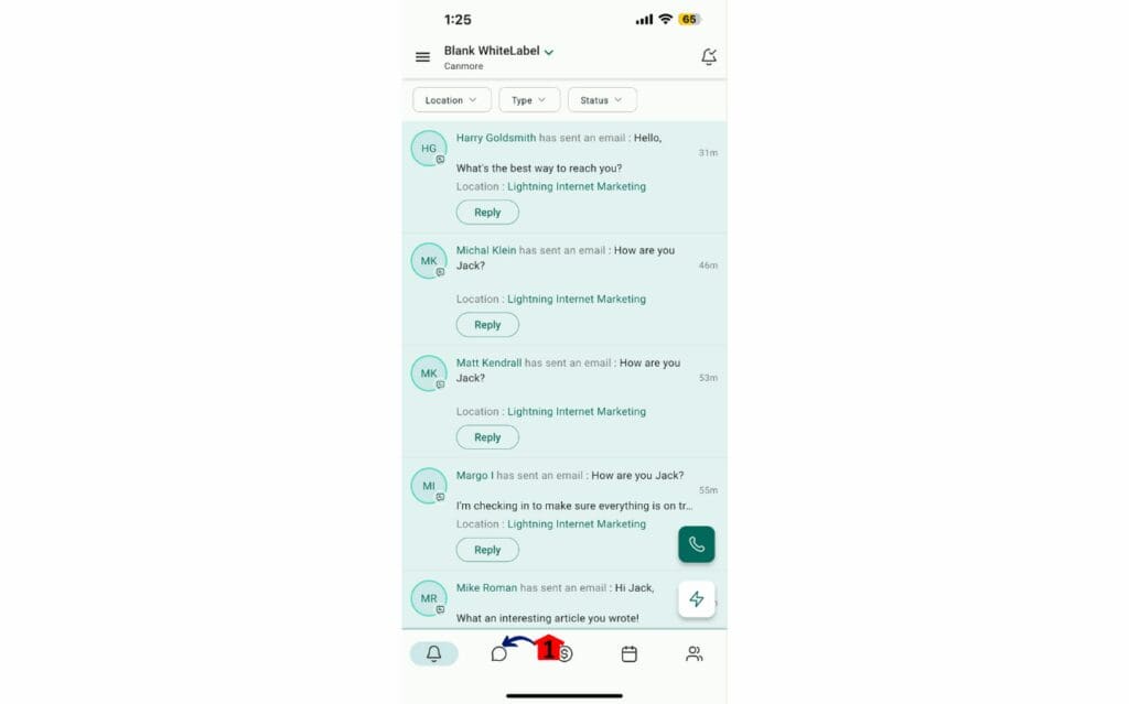 Accessing the Conversations tab in mobile app