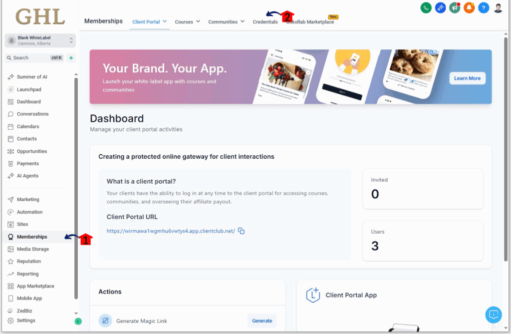 Access Memberships page