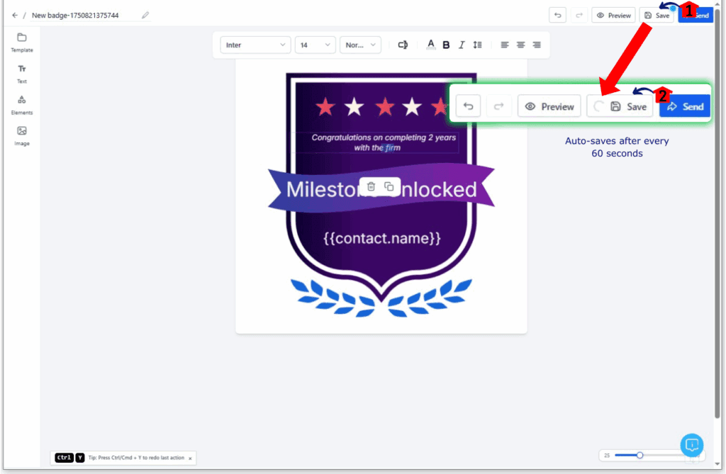 Badge auto-save in action