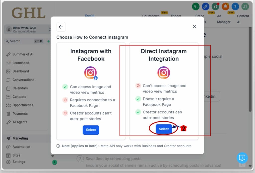 direct instagram integration