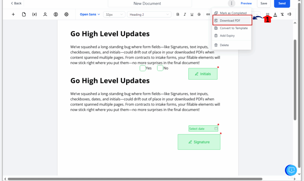 Example of improved PDF form alignment with fields positioned accurately.