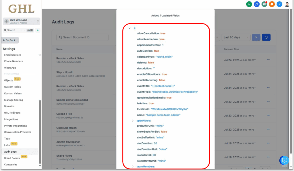 Complete Details of a Log