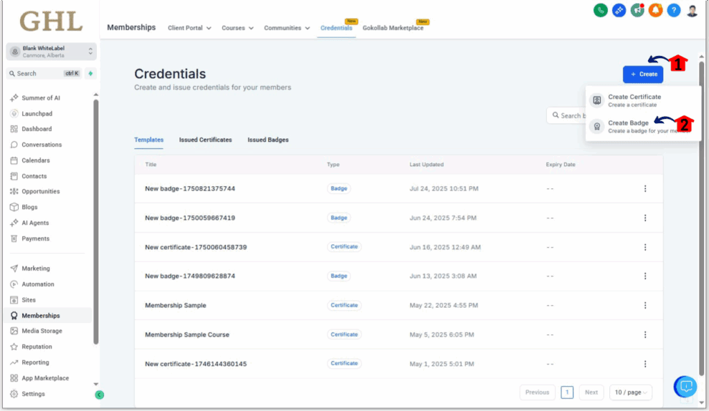 Inside Credentials Page