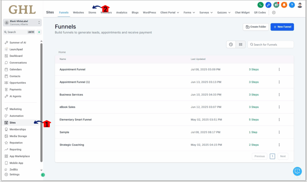 Access Sites in Dashboard