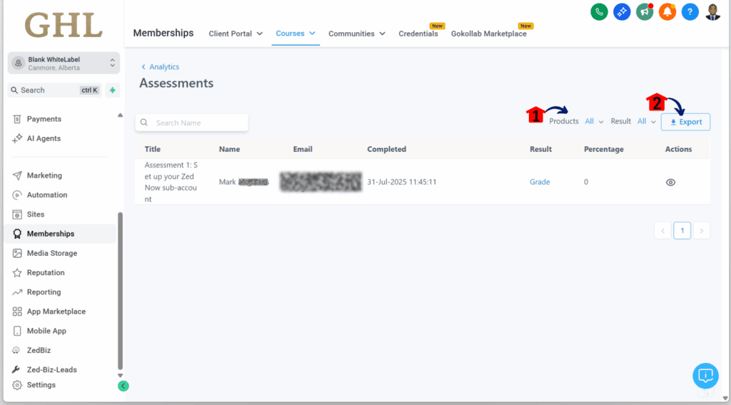 doing the Assessment Data Export