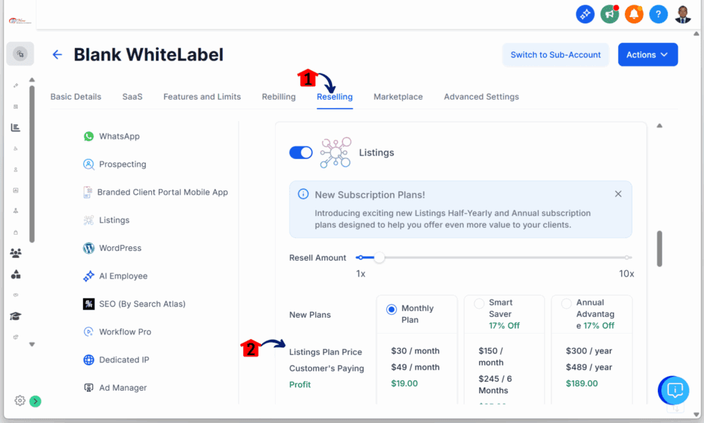configuring for Online Listings Plans