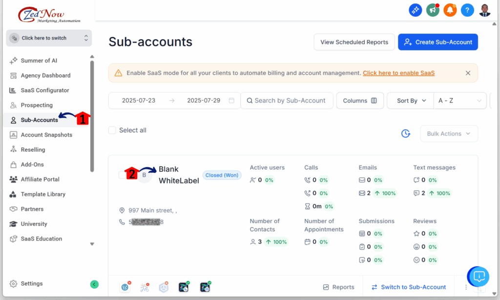 changing the plan of a sub-account