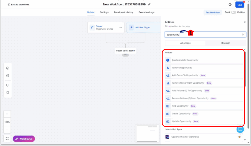 Add Action to Automate Opportunity Stages