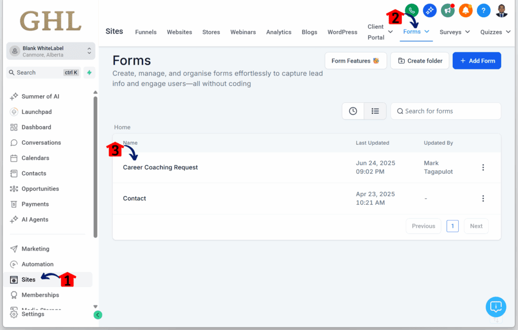 Editing the forms, surveys, and quizzes