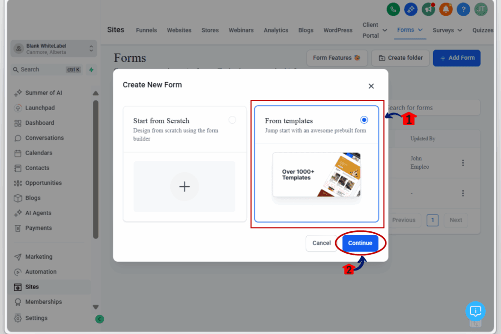 form padding settings - template