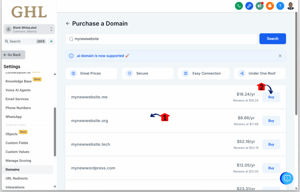 Website identity lock - Select Your Domain