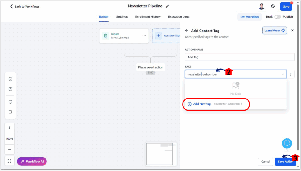 Newsletter Automation - Add an Action to Tag New Subscribers