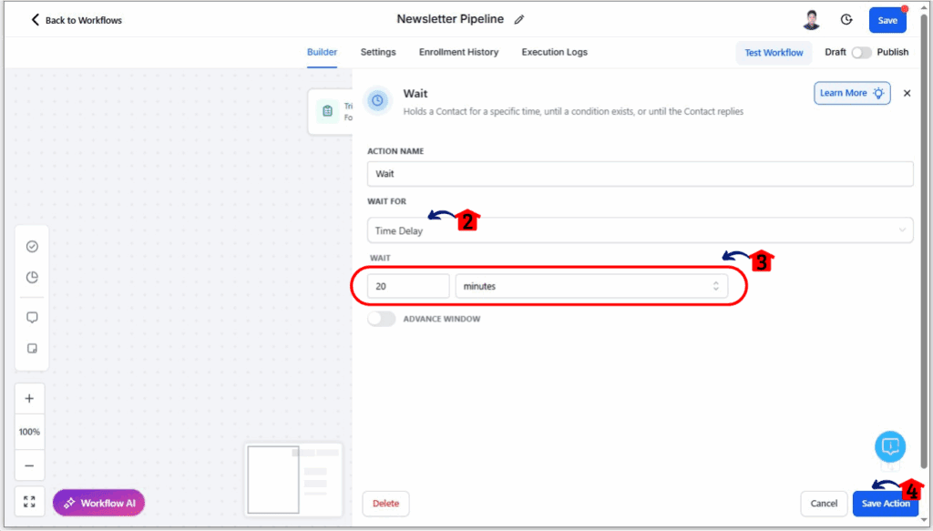 Newsletter Automation - Set a Delay Step