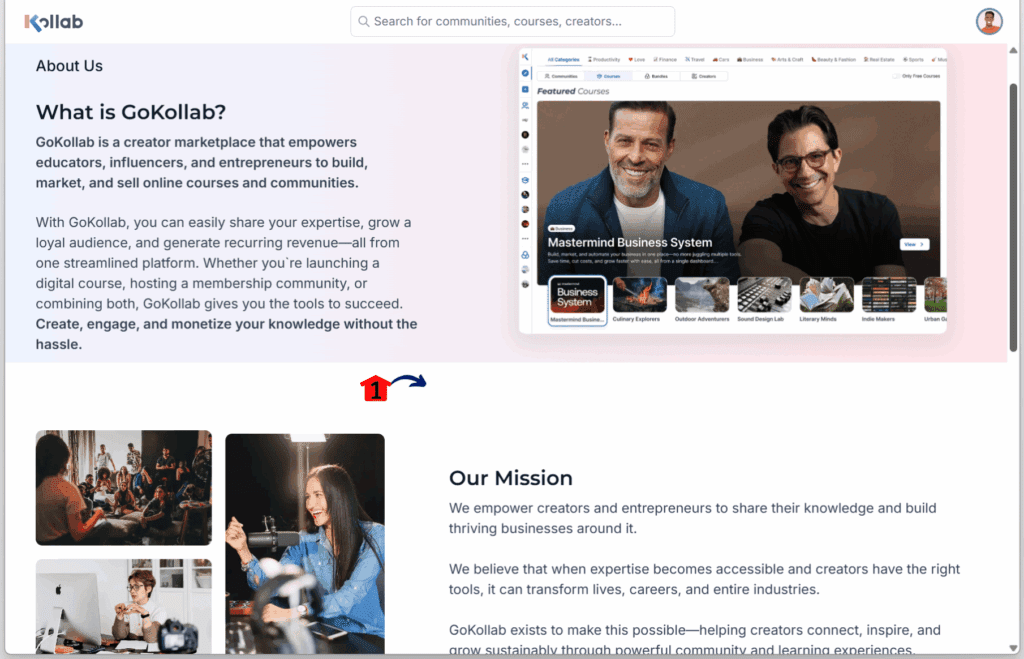 GoKollab updated pages-Explore the About Page