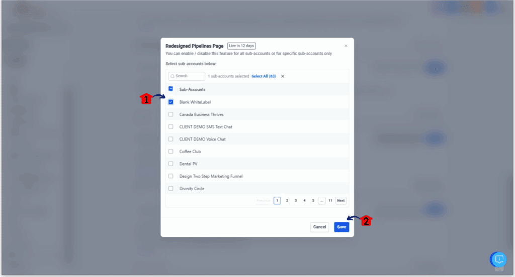 Pipeline Management - Enable the Redesigned Pipelines Page for Sub-accounts
