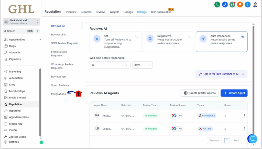 Review Platform Integration - Access the Integrations Tab