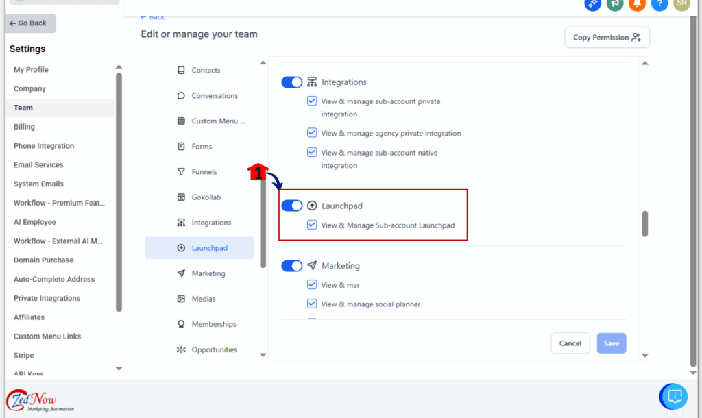 user permission settings - Set LaunchPad Access by User Role