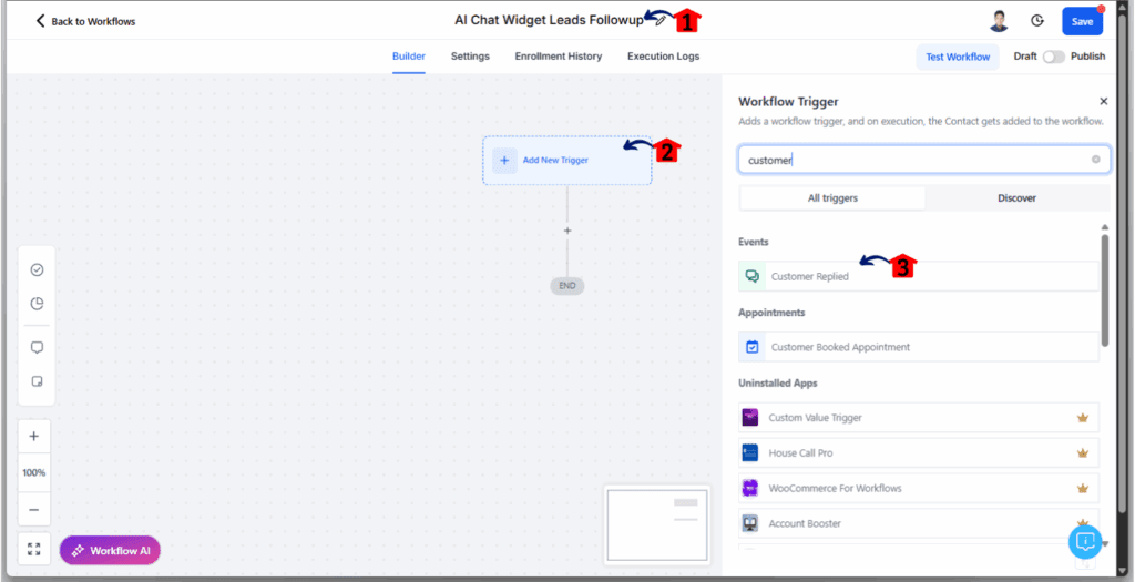 AI Chat Widget - Set the Workflow Trigger