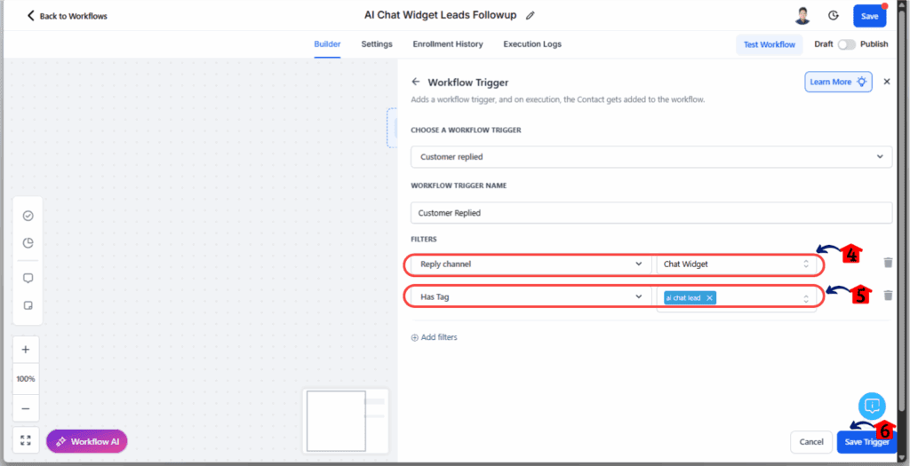 AI Chat Widget - Set the Workflow Trigger