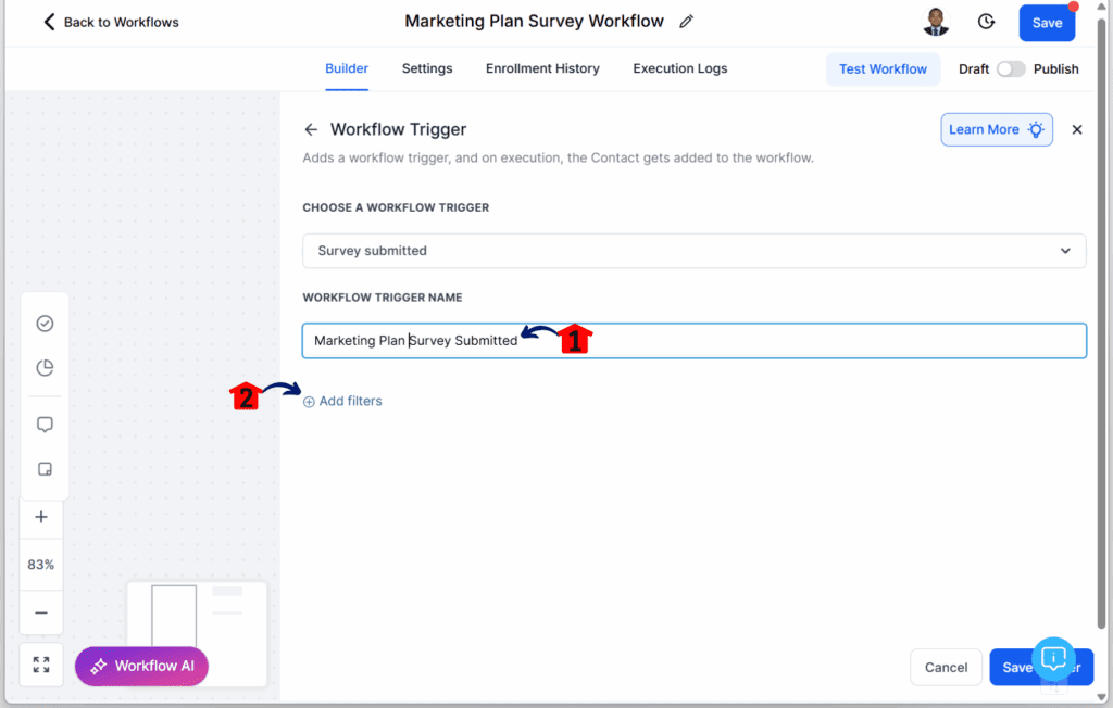 AI Marketing Plan – Configure the Survey Submitted Trigger