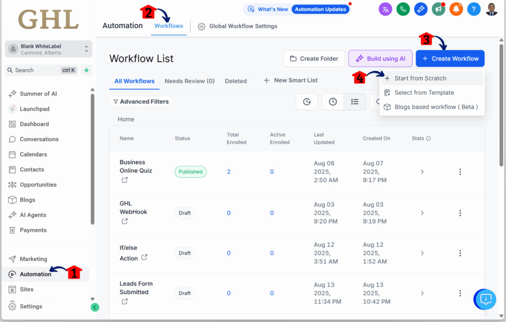 AI Marketing Plan – Access the Workflow Builder
