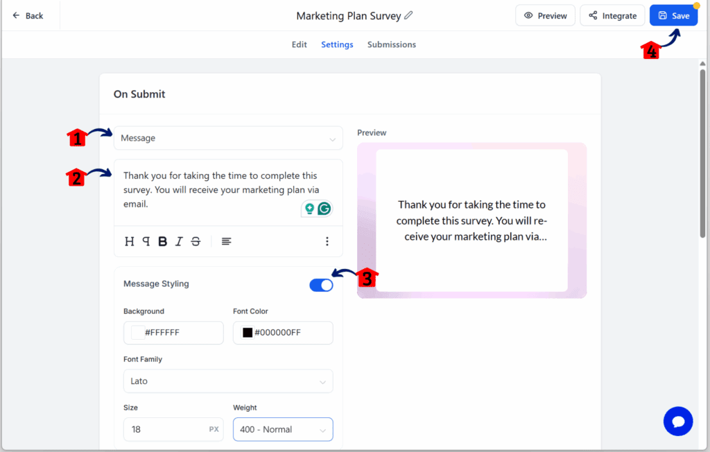 AI Marketing Plan – Update Survey Settings