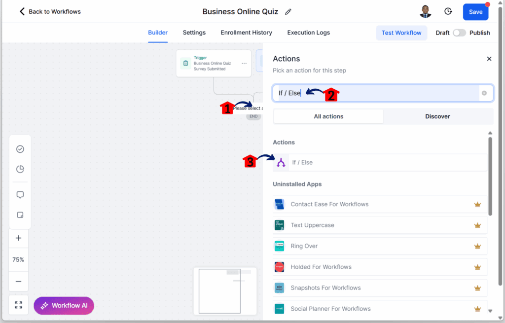 quiz automation flow – Save the Email for Branch 2