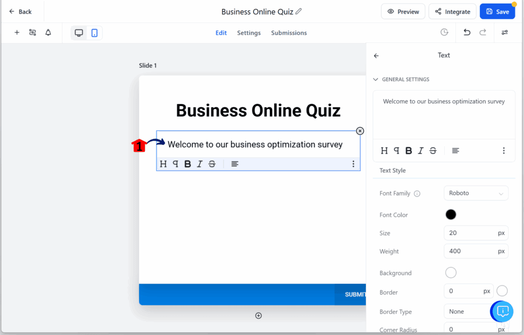 quiz funnel builder – Edit the Header Text
