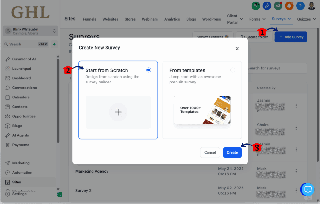quiz funnel builder – Open the Surveys Tab