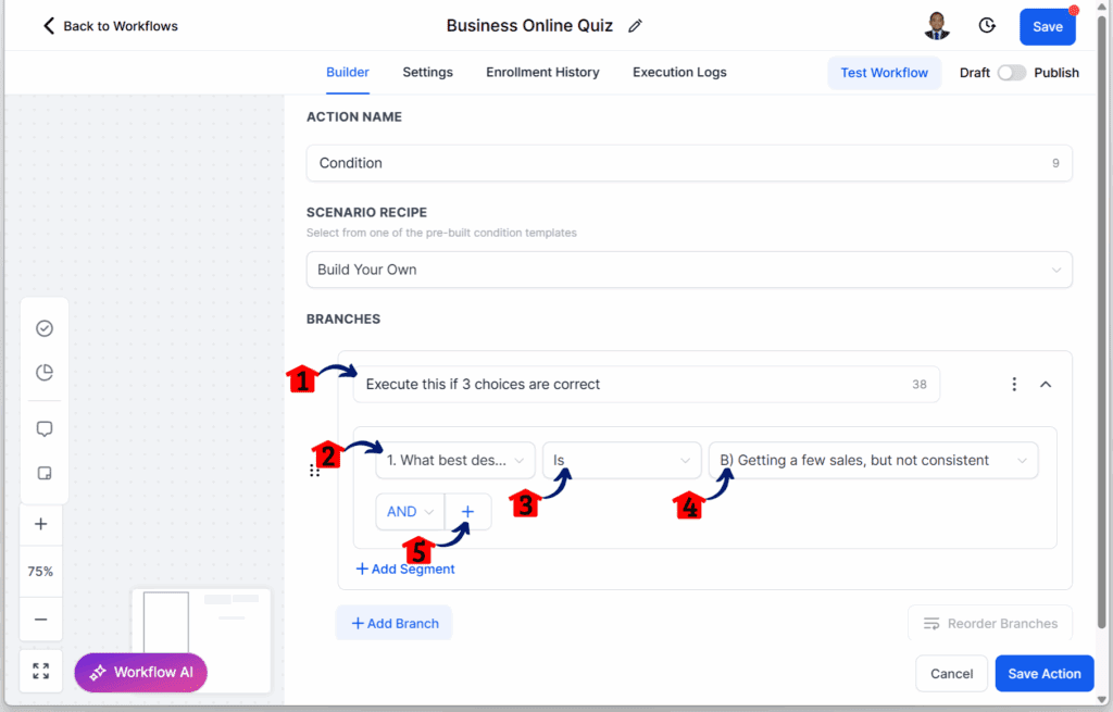 quiz workflow setup – Set Up Branch 3