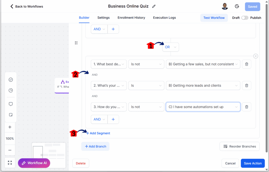 quiz automation flow – Customize the Email for the “None Correct” Branch