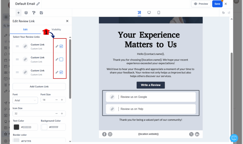 email review requests - Select or Unselect Which Platforms to Show