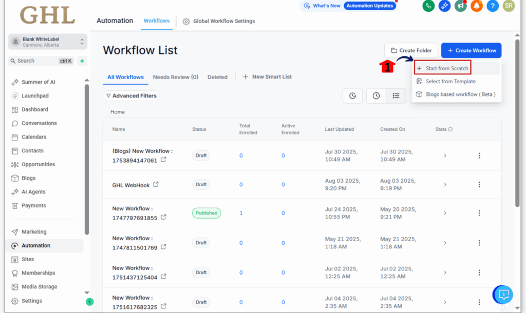 Internal WhatsApp Notifications - Create or Open a Workflow