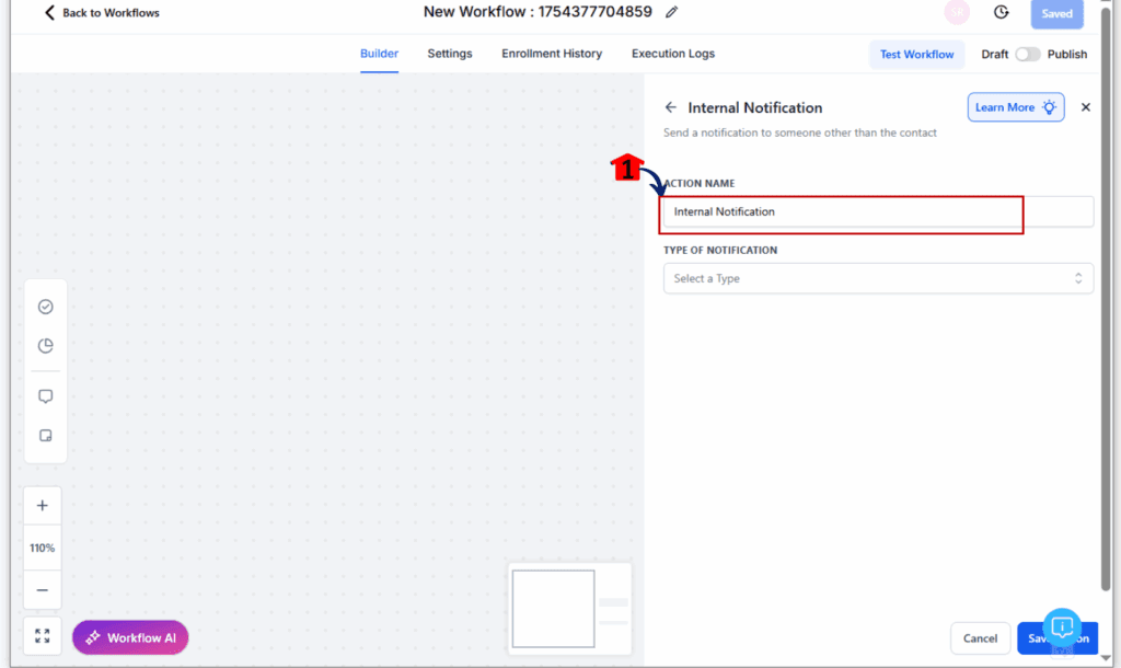 Internal WhatsApp Notifications - Add the Internal Notification Action