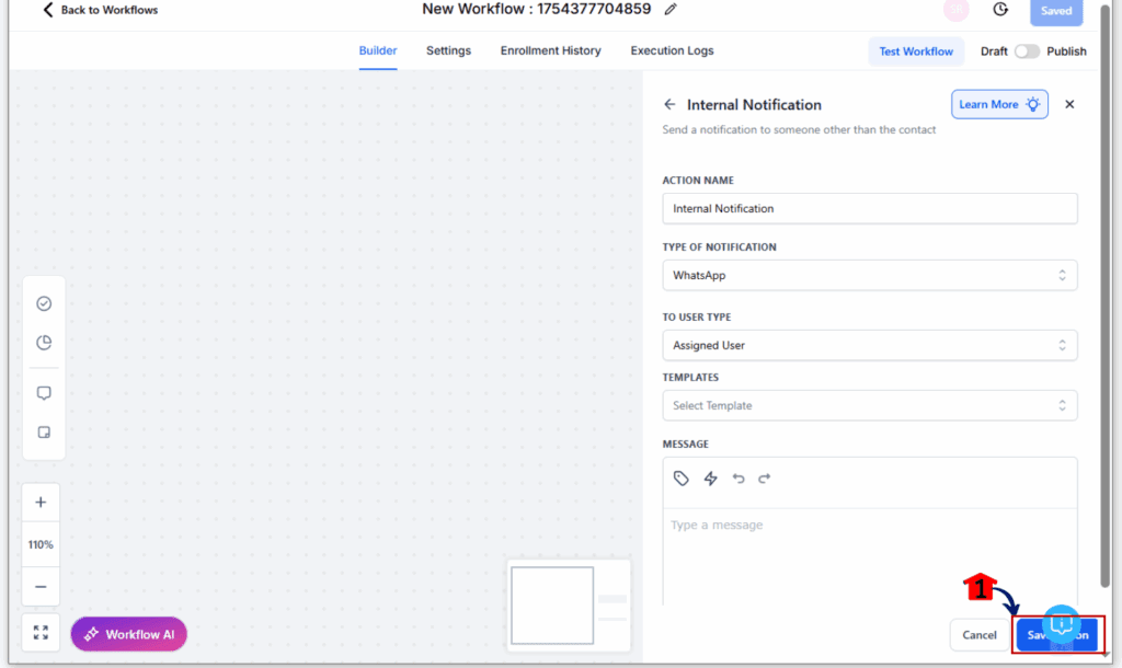 Internal WhatsApp Notifications - Save and Test Your Workflow