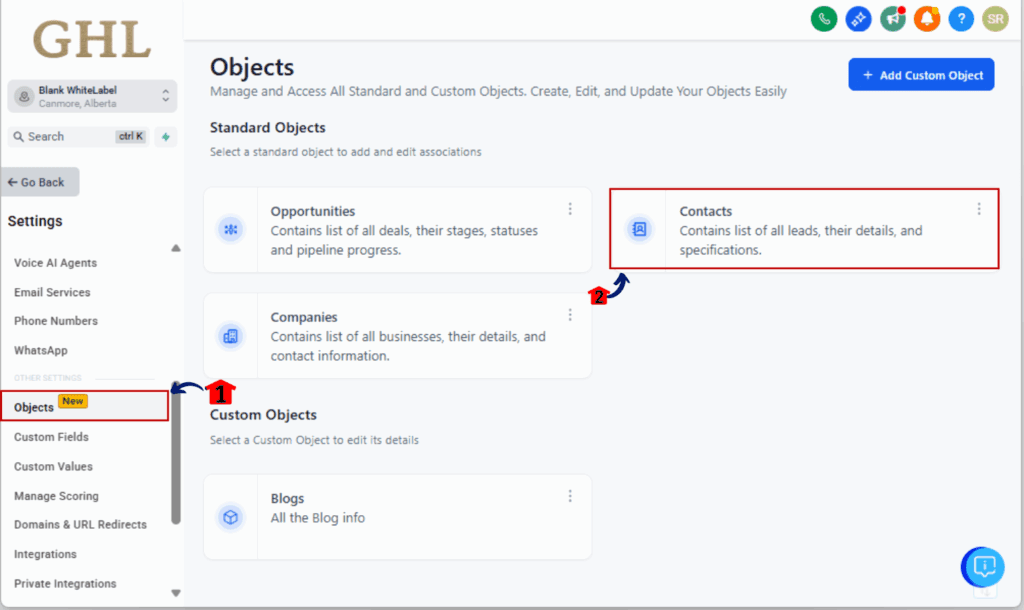 custom contact labels
 - Access the Object Manager