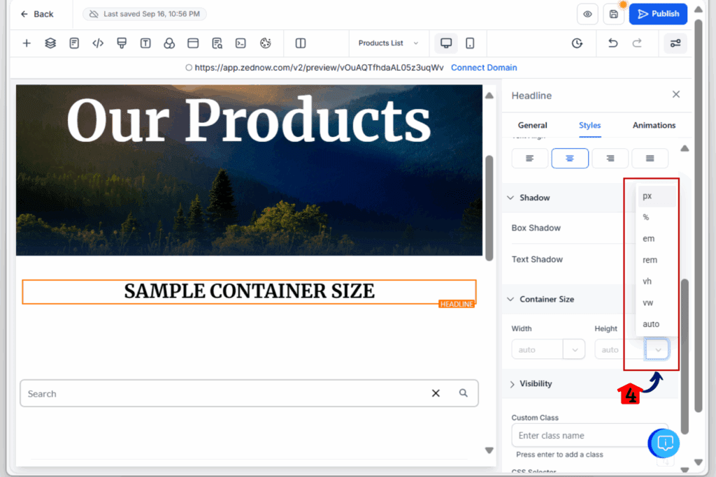 element size controls - enter value