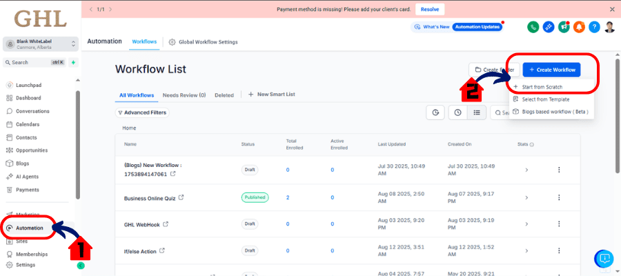 ghl automated drip campaigns workflow access