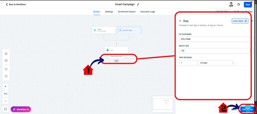ghl workflow drip control