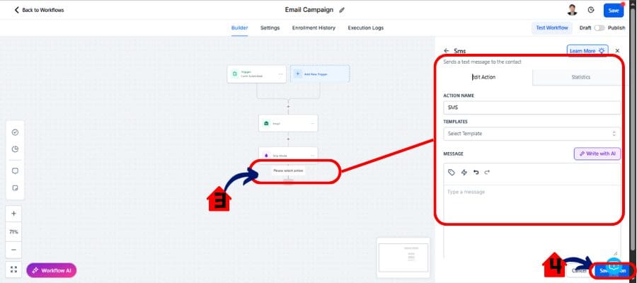 ghl workflow sms action