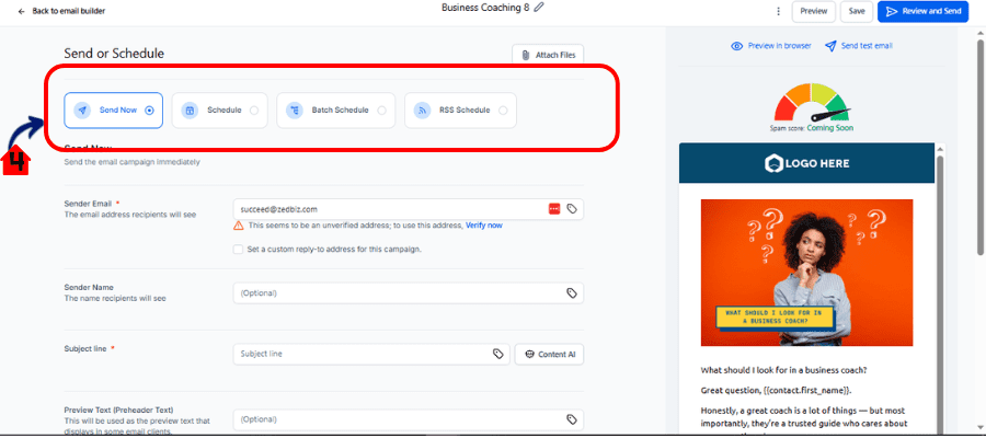 ghl email send or schedule