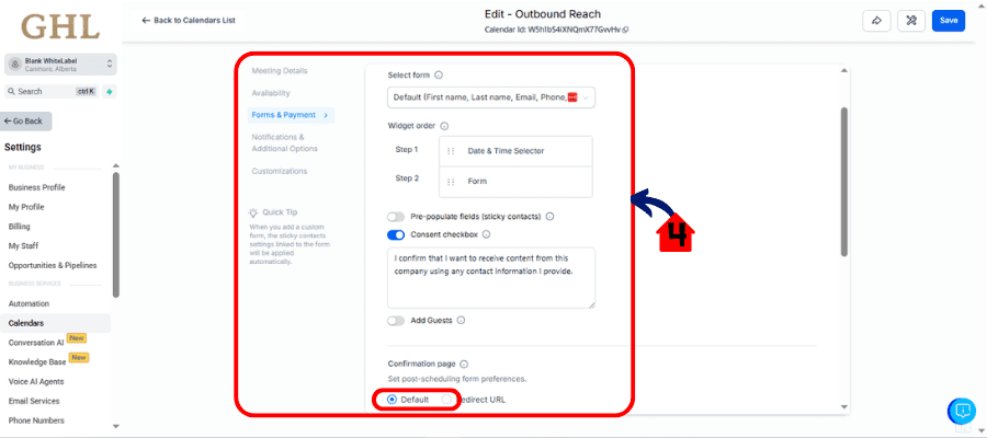 ghl calendar Form configuration