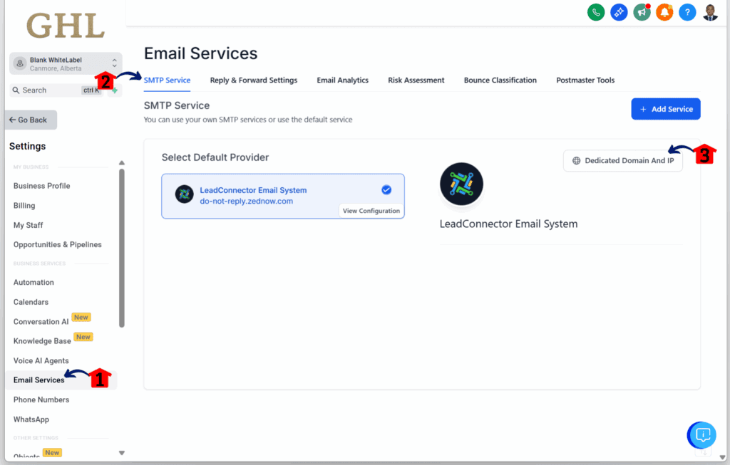 GHL SMTP approval system - Configure Email Services