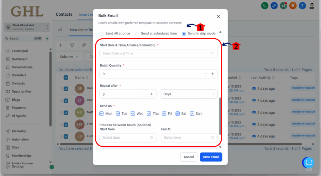 GoHighLevel - Bulk Drip Automation - Send Messages in Drip Mode