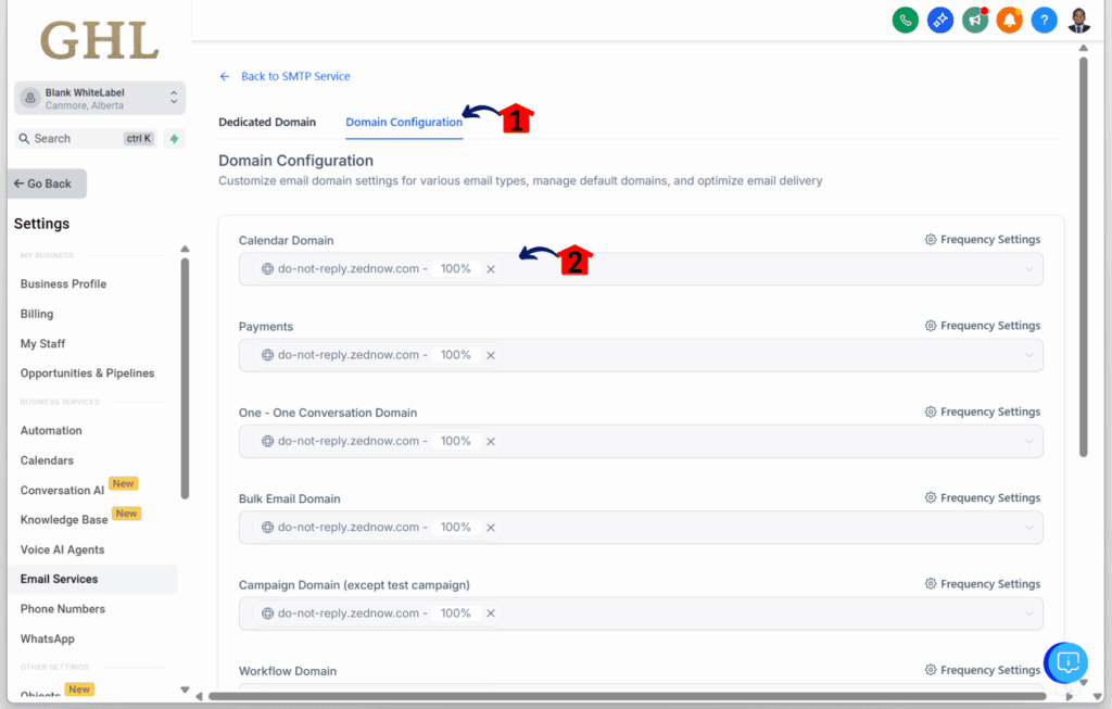 GoHighLevel calendar email deliverability – Set Up Domain Configuration