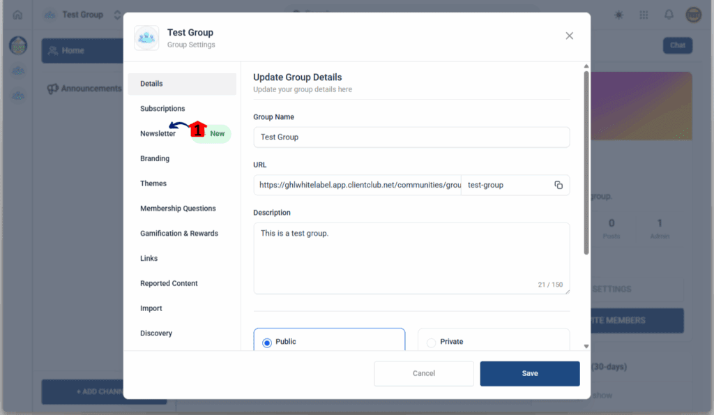 Community Newsletters in GoHighLevel - Choose the Newsletter Tab